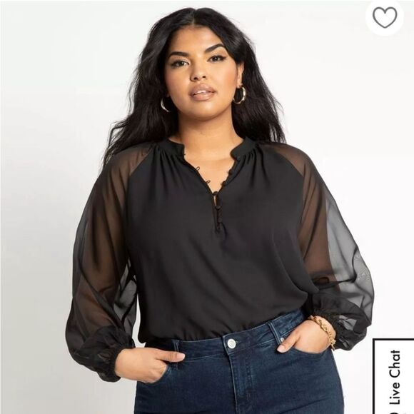 NWT Eloquii Sheer Raglan Sleeve Blouse Size 26 - Picture 1 of 10